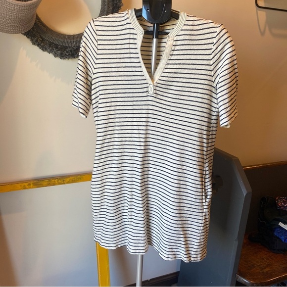 Striped Cream and Black Women's Dress - Picture 1 of 4